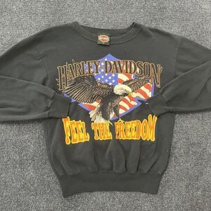 Harley-Davidson Sweatshirt Women's Large Black Eagle Feel The Freedom USA Flag